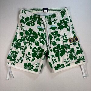 Abercrombie & Fitch Tugger 9" Swim Trunks Mens S Green White Floral Lined Shorts